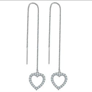 🎉🎉NEW🎉🎉BEAUTIFUL!! HEART Threaded Tassle Dangle Earrings in 925 Silver